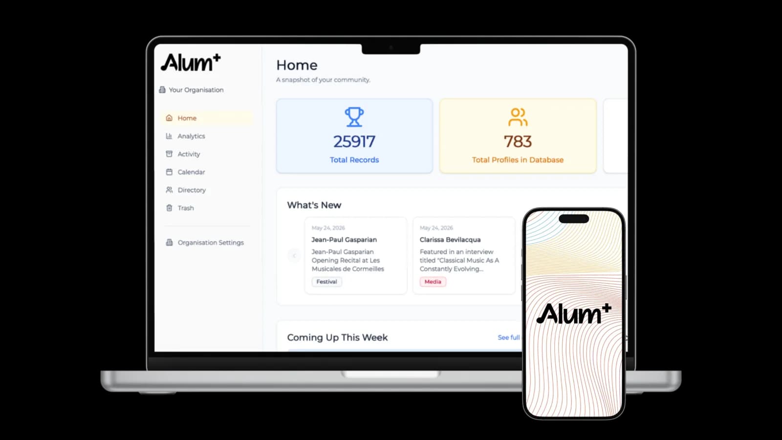 Alum+ dashboard
